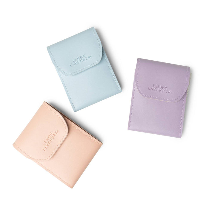 three lemon lavender manicure sets against a white background