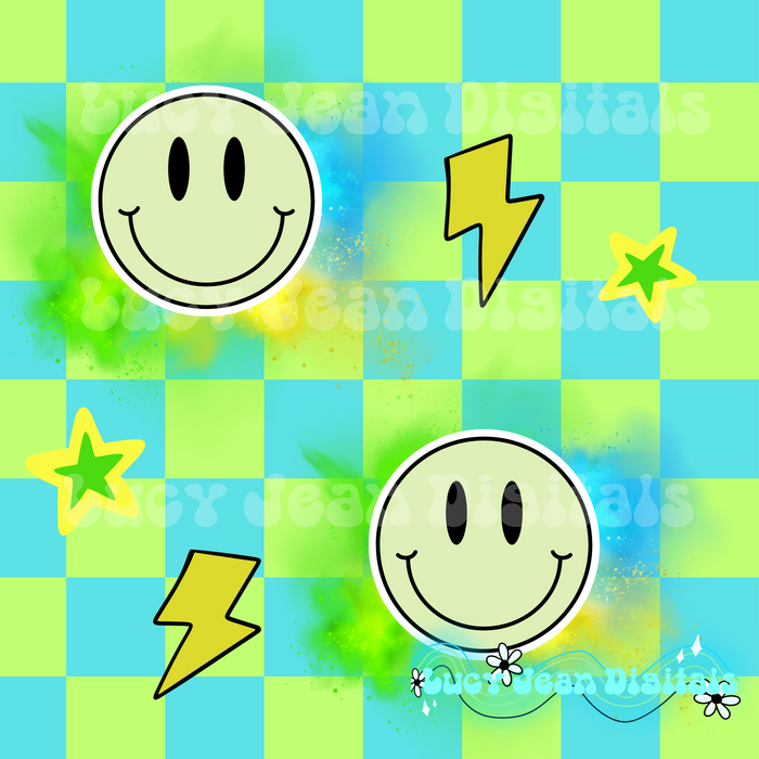 Lime green and blue Checkered Smiley Seamless File