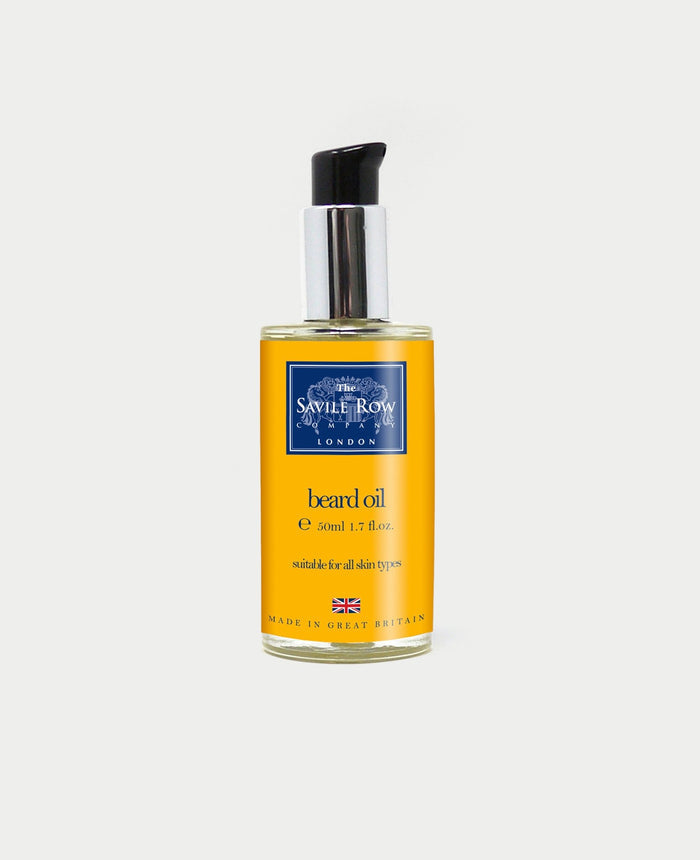 Bottle of Savile Row beard oil on a white background