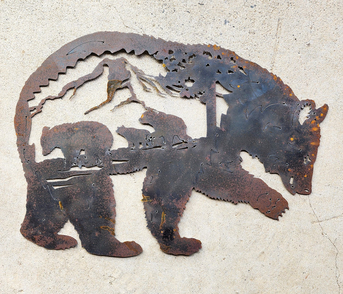 Metal Bear Silhouette with cubs