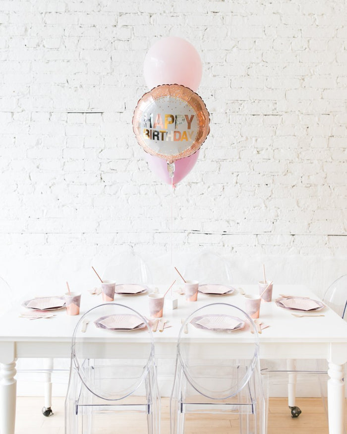 Modern Mauve - Happy Birthday Foil and 11in Balloons Centerpiece - bouquet of 3