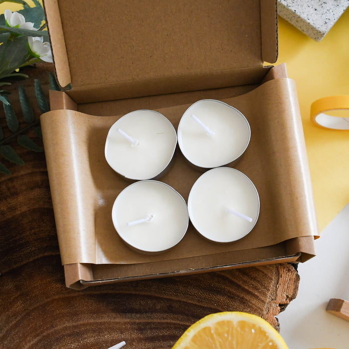 lemon sorbet tealights, set of 4, vegan, plastic-free, home scents, self-care