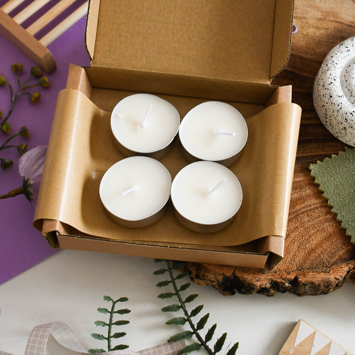 wildflower wisp tealights, set of 4, vegan, plastic-free, home scents, self-care