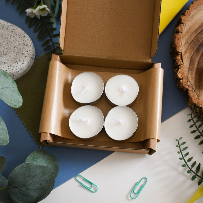 breathe tealights, set of 4, vegan, plastic-free, home scents, self-care