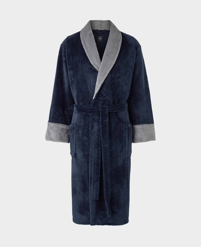Men's Navy Charcoal Snuggle Fleece Dressing Gown mannequin shot