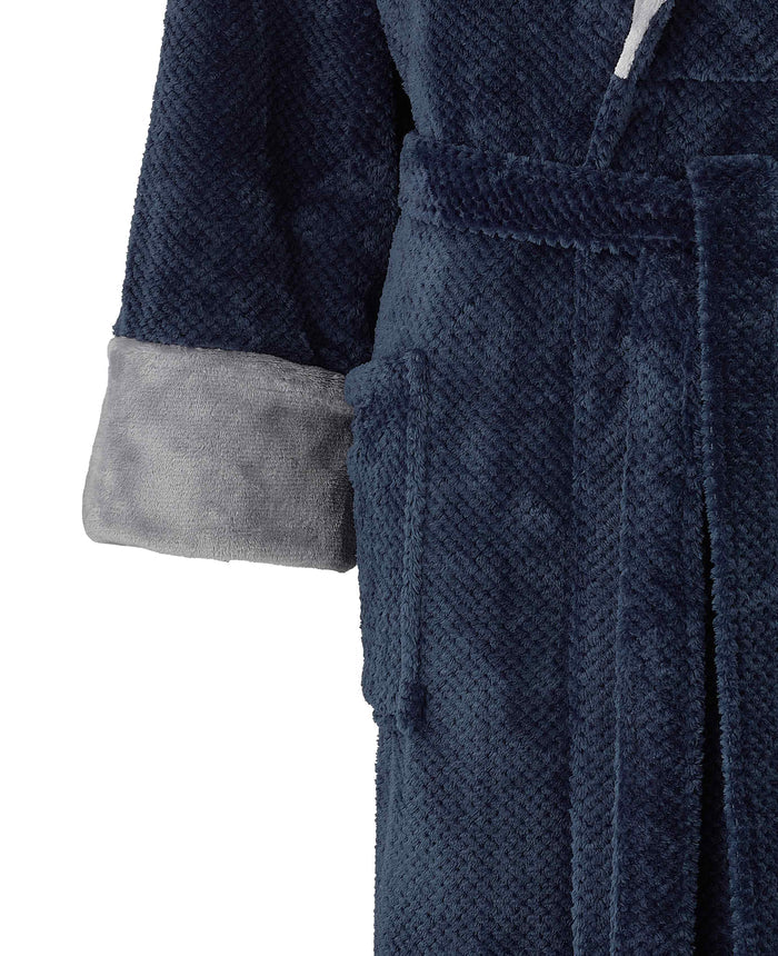 Men's Navy Charcoal Snuggle Fleece Dressing Gown pocket detail