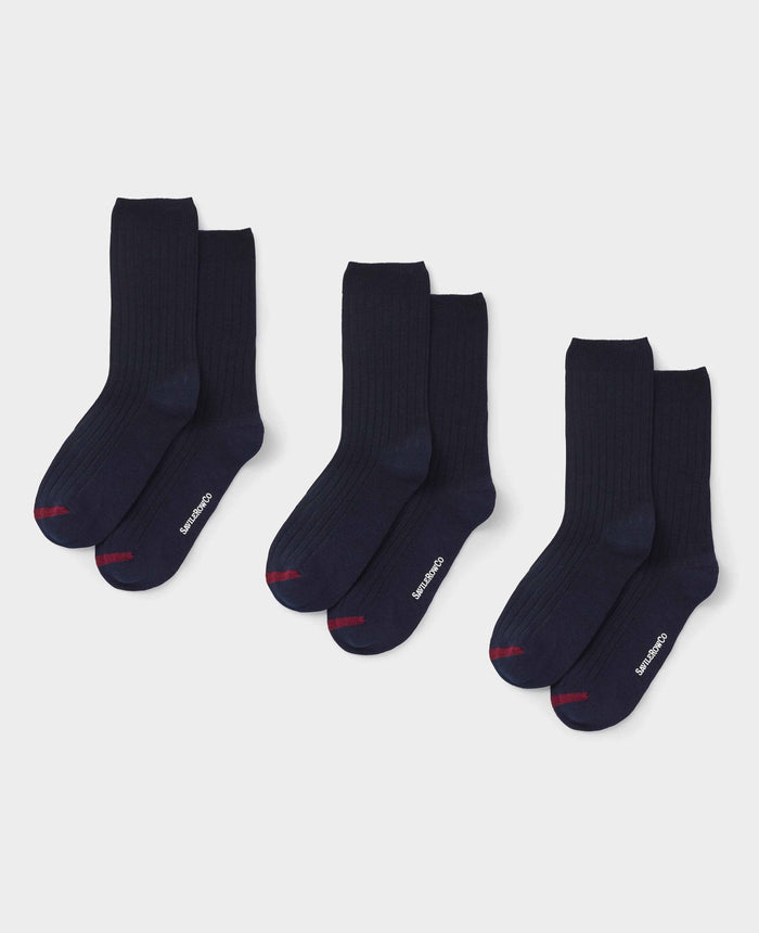 Men's Navy Cotton Rich Three Pack Socks unfolded view