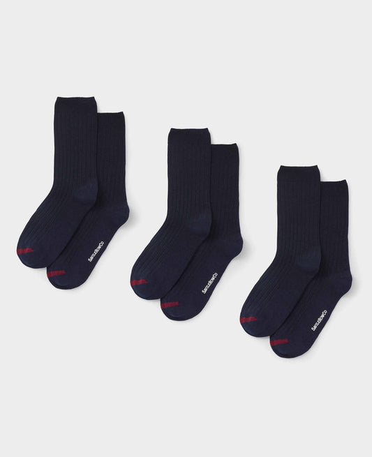 Men's Navy Cotton Rich Three Pack Socks unfolded view