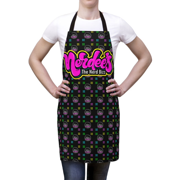 Nerdee's Pink Logo with Pattern Apron - Black