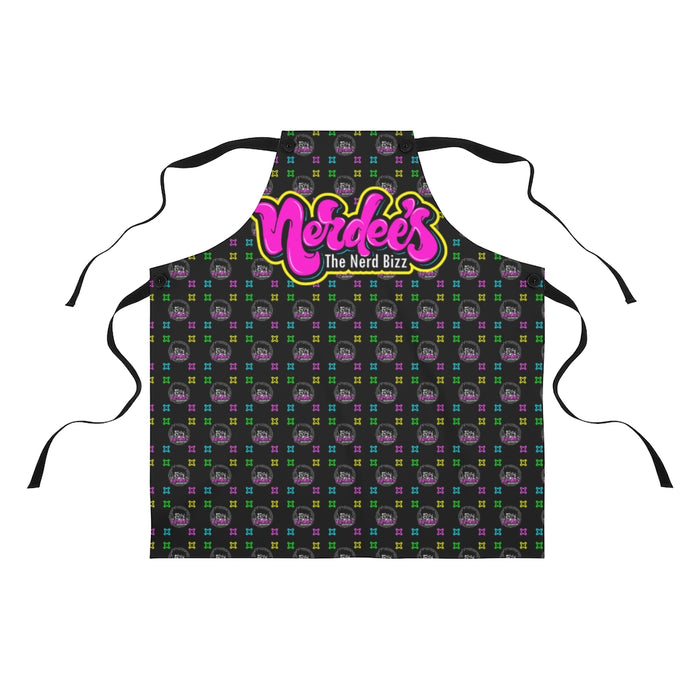 Nerdee's Pink Logo with Pattern Apron - Black