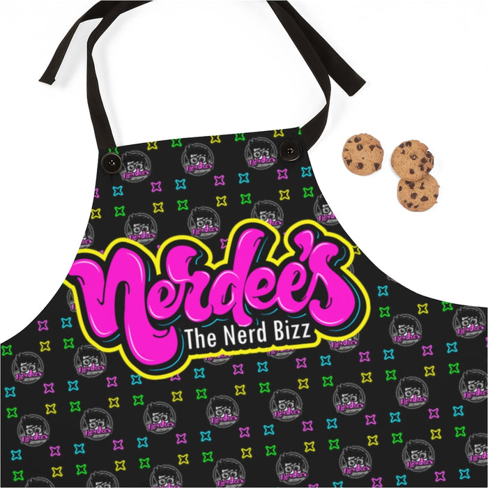 Nerdee's Pink Logo with Pattern Apron - Black
