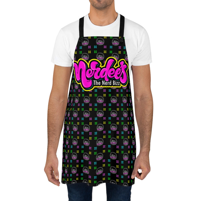 Nerdee's Pink Logo with Pattern Apron - Black