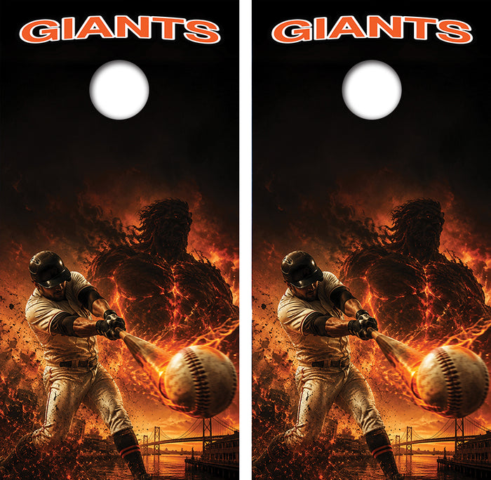 New York Giants Baseball Inspired Cornhole Design