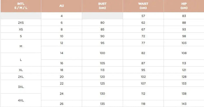NNT size chart