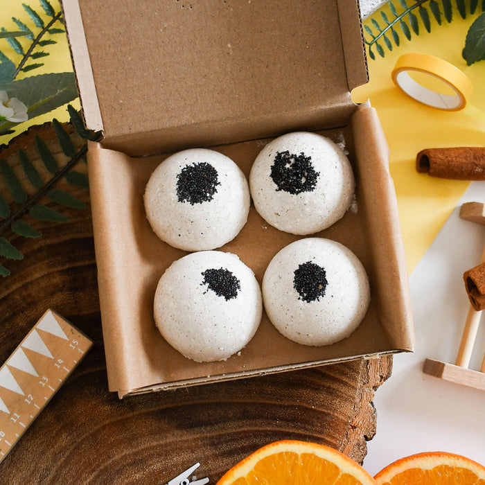 orange masala shower steamers box of 4, shower fizzers, plastic-free, vegan, aromatherapy, self-care