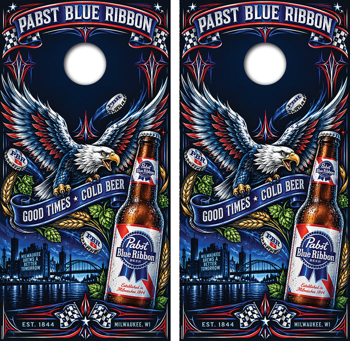 Pabst Blue Ribbon Good Times Cold Beer Cornhole Design