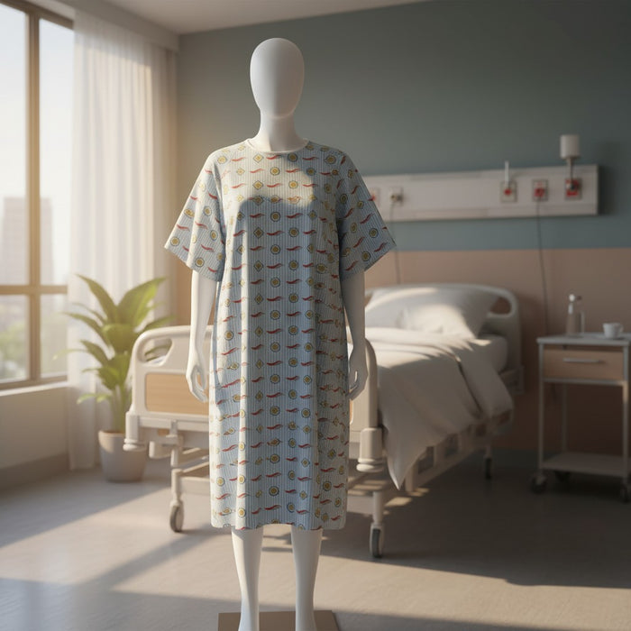 Blue Background with Wave Print Patient Gown By Rifz Textiles