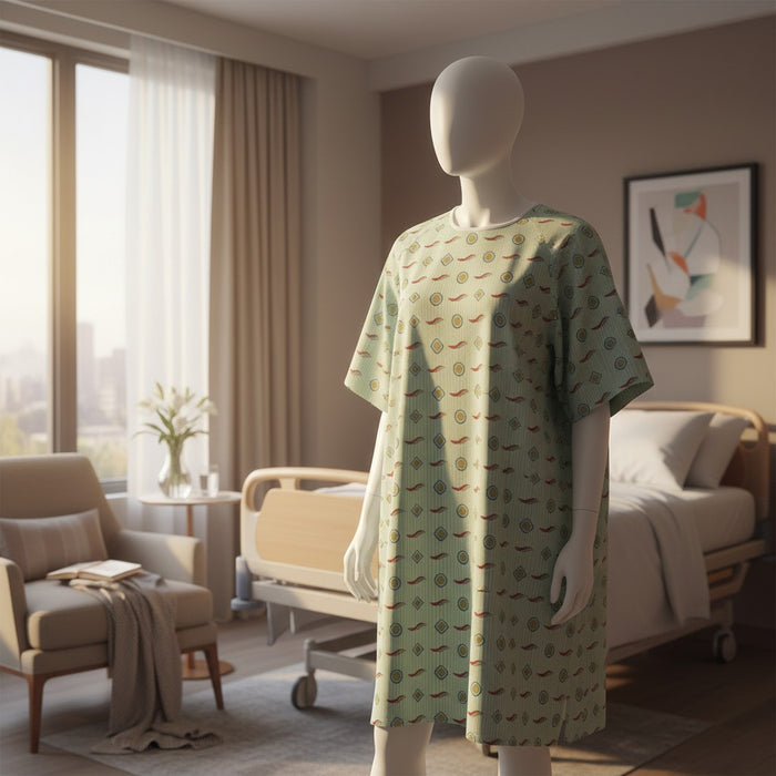 Green Background with Wave Print Patient Gown By Rifz Textiles