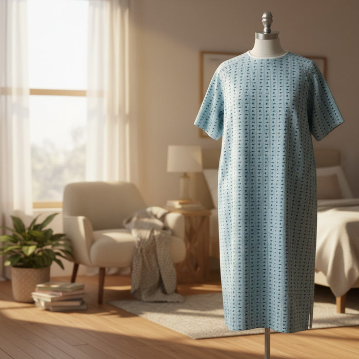 Blue Background with Geometric Print Patient Gown By Rifz Textiles