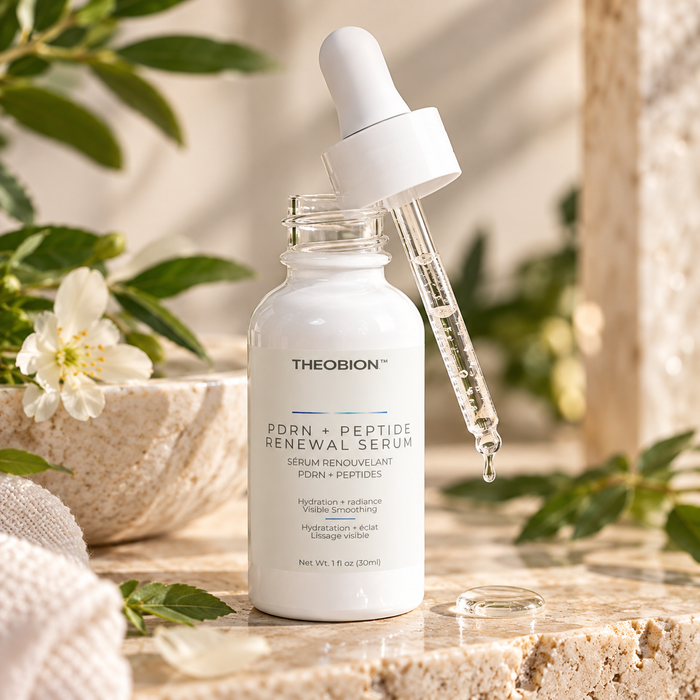 PDRN + Peptide Renewal Serum with dropper open, lightweight serum texture