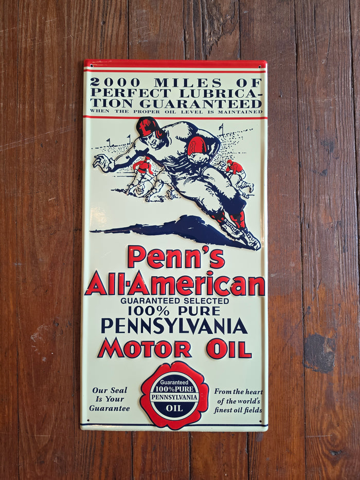 Penn's All-American Motor Oil metal sign