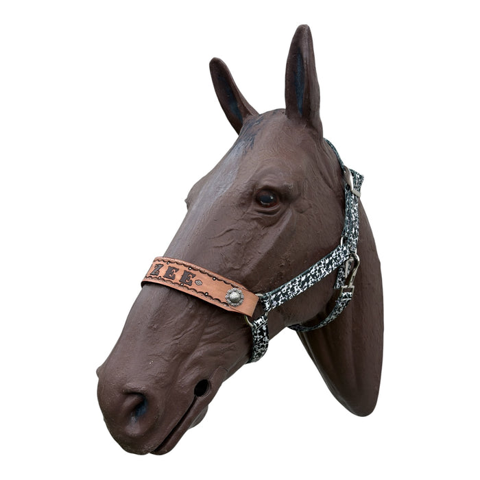 PERSONALIZED Cow print black and white nylon horse halter