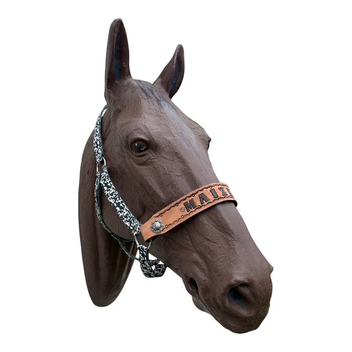 PERSONALIZED Cow print black and white nylon horse halter