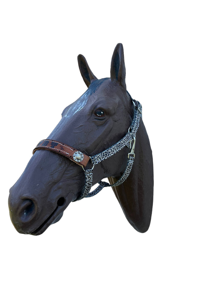 PERSONALIZED grey cheetah print nylon horse halter