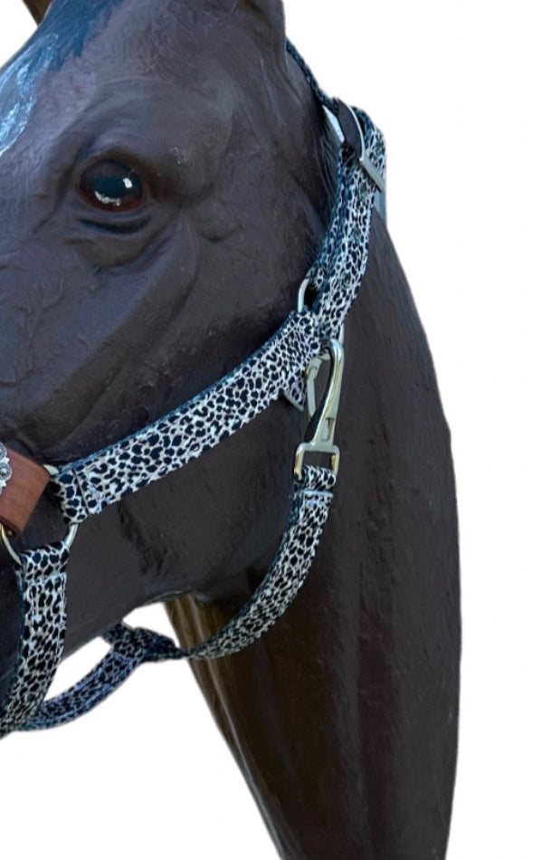 PERSONALIZED grey cheetah print nylon horse halter