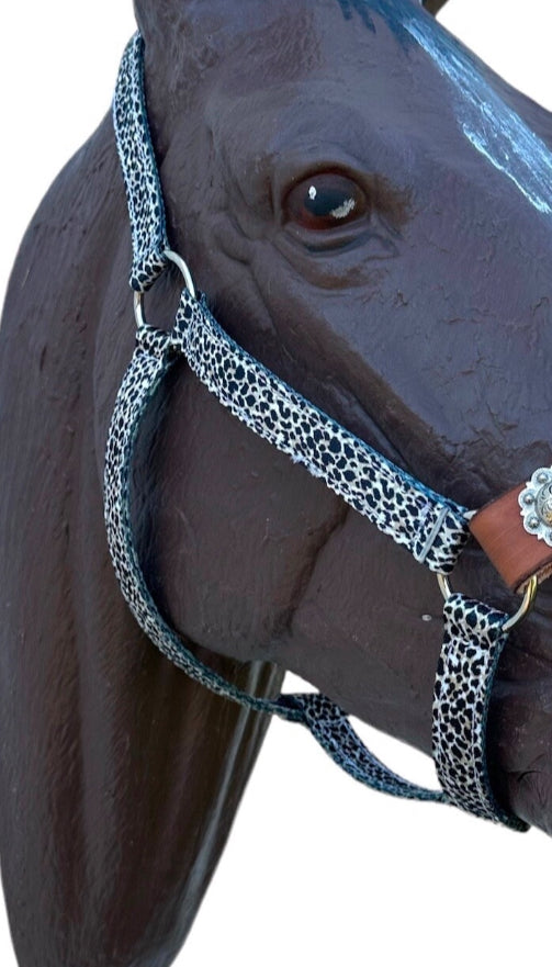 PERSONALIZED grey cheetah print nylon horse halter