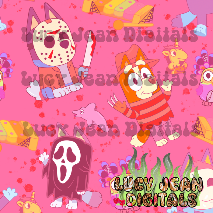 Pink Horror Character Blue dog Seamless File