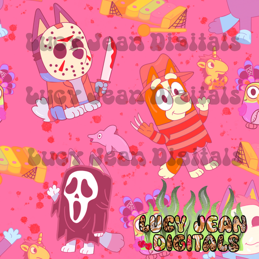 Pink Horror Character Blue dog Seamless File