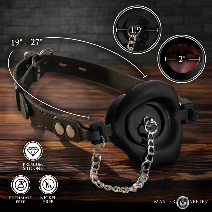 Adjustable locking strap on Plugged feeding gag for comfortable secure fit during couples play