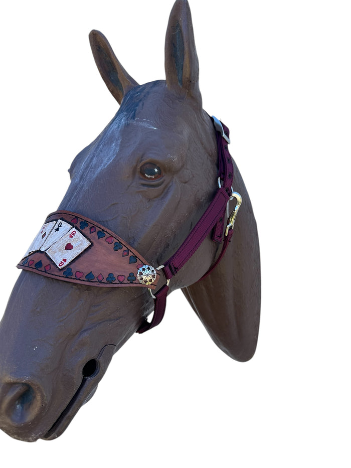 Poker Cards  bronc noseband burgundy nylon horse halter