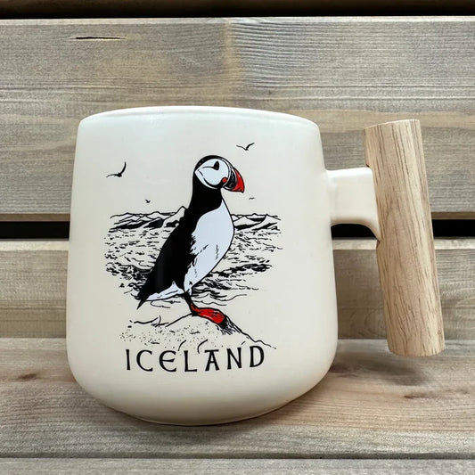 Puffin  - Ceramic Mug w/ wooden handle