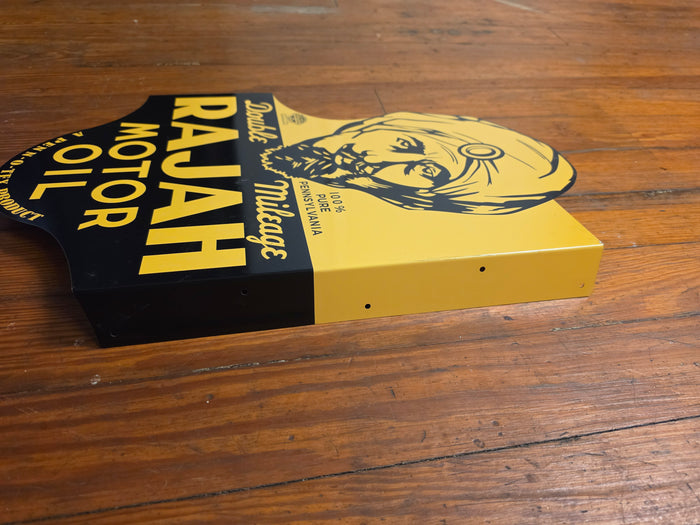 Rajah Motor Oil. Metal sign with mounting flange Double sided