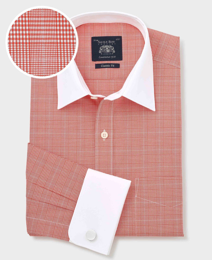 Men's Red Cotton Prince of Wales Check Classic Fit Winchester Formal Shirt With Double Cuffs folded shot