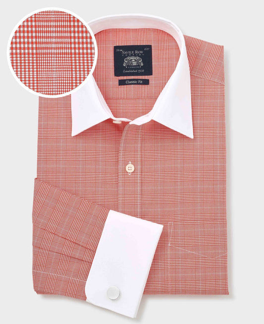 Men's Red Cotton Prince of Wales Check Classic Fit Winchester Formal Shirt With Double Cuffs folded shot