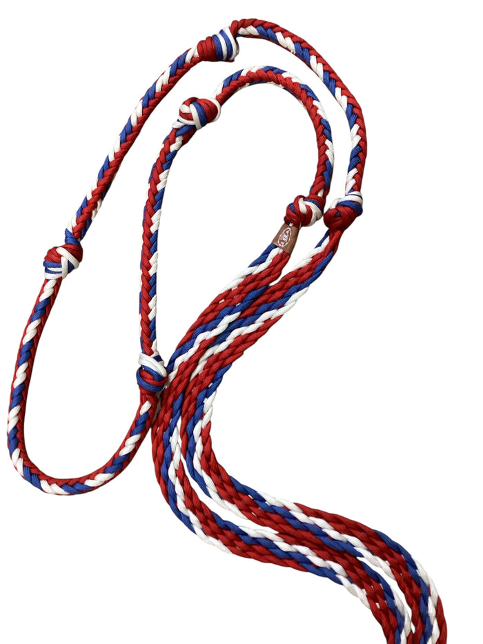 Red white and blue Barrel Reins, Round with grip knots
