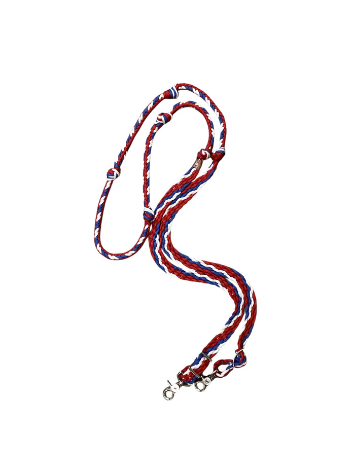 Red white and blue Barrel Reins, Round with grip knots