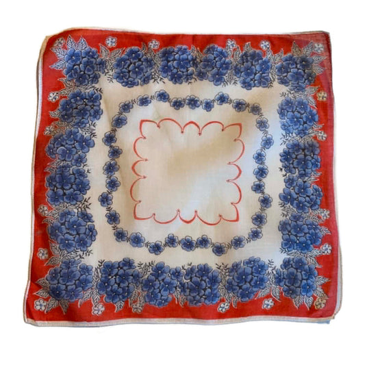 Red White and Blue Floral Print Handkerchief circa 1950s