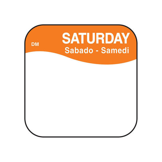 Removable Day Of The Week Label 25mm x 25mm  (Roll Of 1000) Saturday/Orange