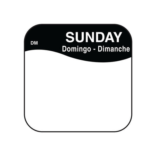 Removable Day Of The Week Label 25mm x 25mm (Roll Of 1000) Sunday/Black