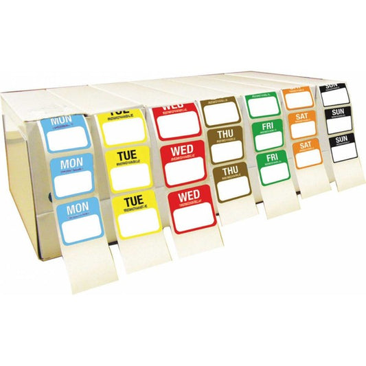 Removable Day Of The Week Label 50mm x 50mm Set Of 7 In Plastic Case
