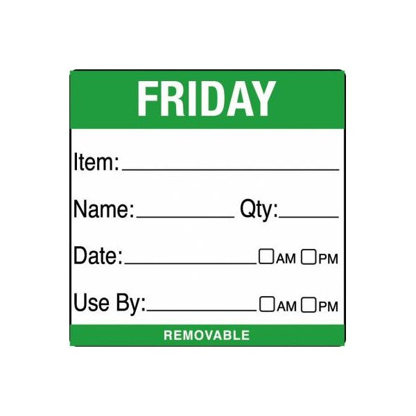 Removable Food Rotation Label 50mm X 50mm (Roll Of 500) Friday/Green