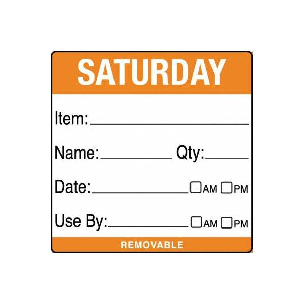 Removable Food Rotation Label 50mm X 50mm (Roll Of 500) Saturday/Orange