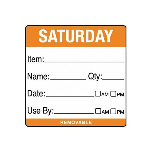 Removable Food Rotation Label 50mm X 50mm (Roll Of 500) Saturday/Orange