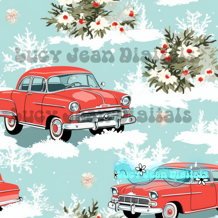 Retro christmas cars seamless file