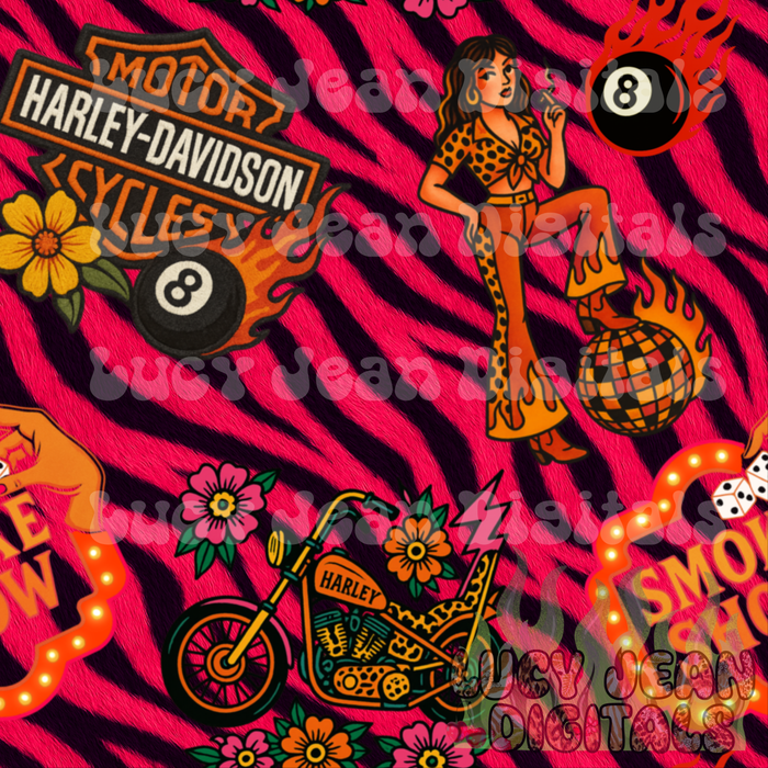 Retro Smoke Show HD motorcycle Seamless File