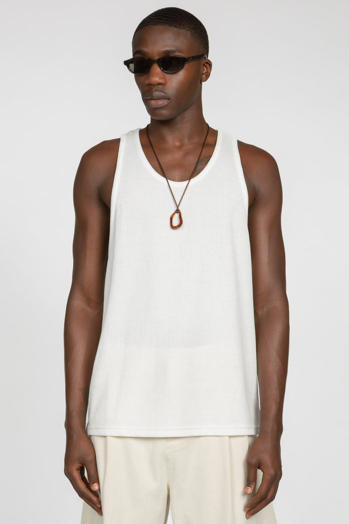 Rib Knit Tank Top - White